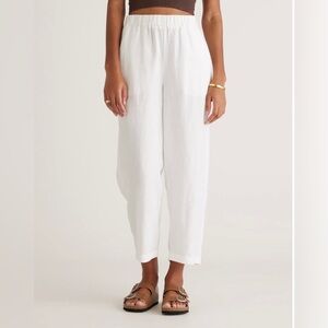 Quince White Cropped Linen-Blend Ankle Pants